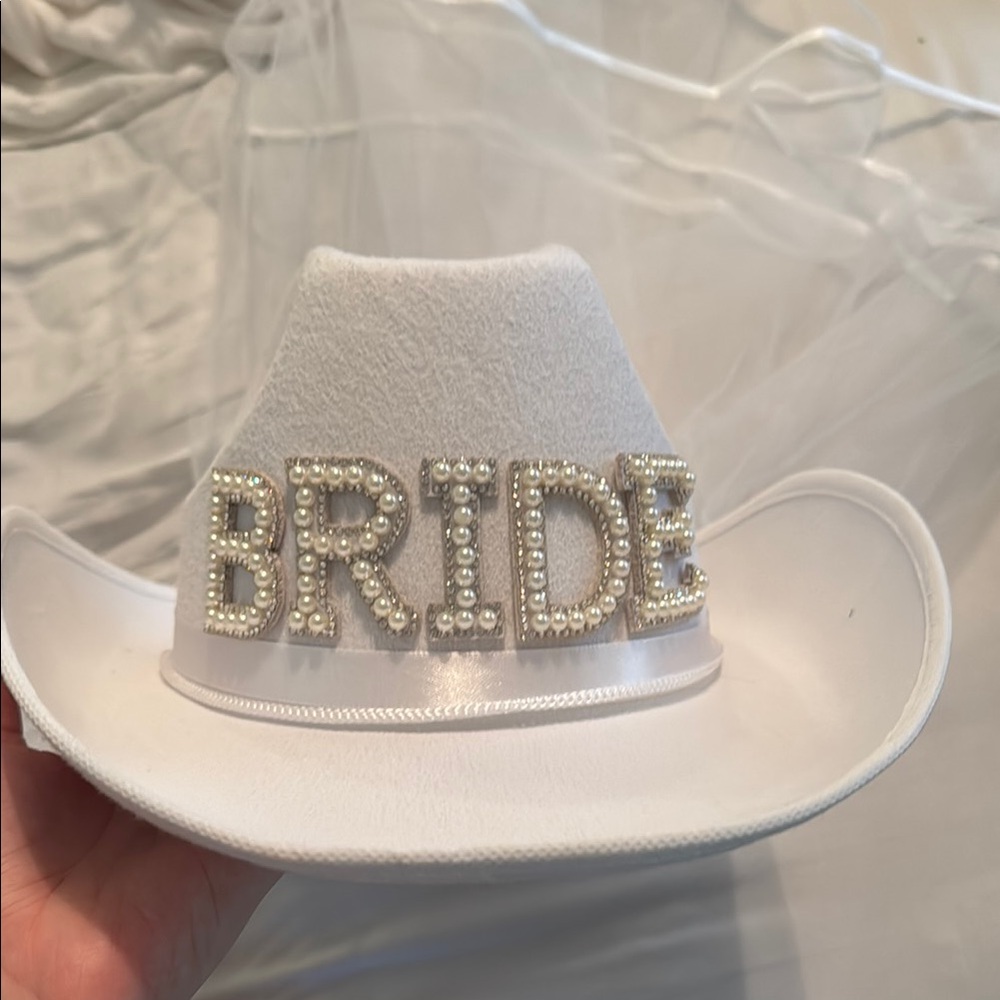 White Bride Cowboy Hat with Veil